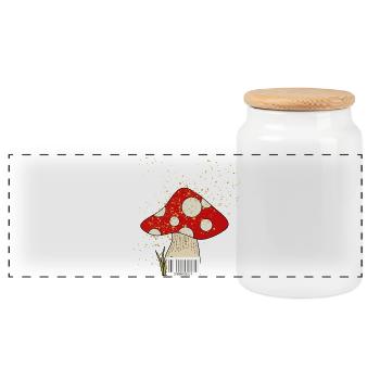 Red Mushroom with Gold Glitter - Panoramic Cookie Jar with Wooden Lid - white - Front