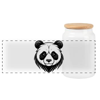 Panda Face Art Design - Panoramic Cookie Jar with Wooden Lid - white - Front