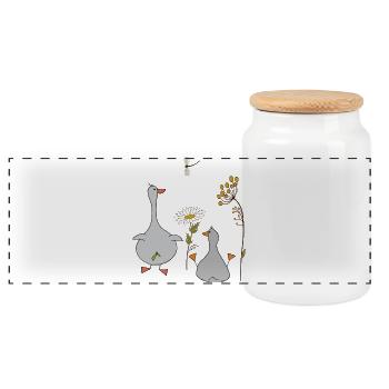 Geese in the meadow - Panoramic Cookie Jar with Wooden Lid - white - Front