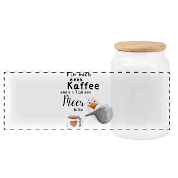 Für mich einen Kaffee - Panorama Keksdose mit Holzdeckel - Weiß - Vorne