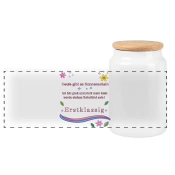 Schulkind Erstklassig - Panorama Keksdose mit Holzdeckel - Weiß - Vorne