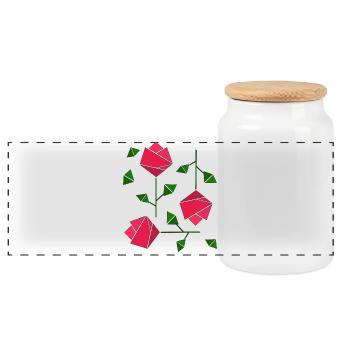 Geometric Roses - Panoramic Cookie Jar with Wooden Lid - white - Front