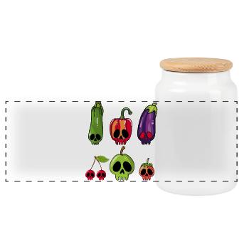 Crânes de fruits et de légumes - Boîte à biscuits avec couvercle en bois - blanc - Devant
