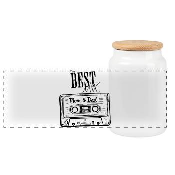 Vatertag Muttertag 80er Geschenk Best Mix - Panorama Keksdose mit Holzdeckel - Weiß - Vorne