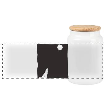 Wolf Howl Line Art - Panoramic Cookie Jar with Wooden Lid - white - Front