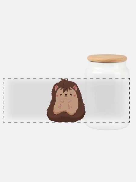 Hedgehog - Panoramic Cookie Jar with Wooden Lid - white