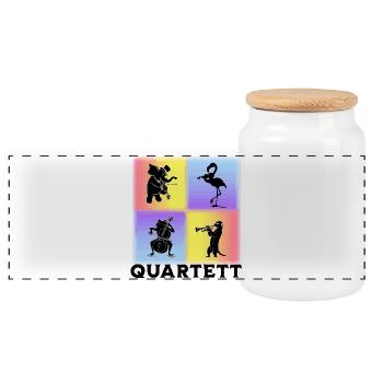 Musiker Quartett mit Elefant Flamingo Frosch - Panorama Keksdose mit Holzdeckel - Weiß - Vorne