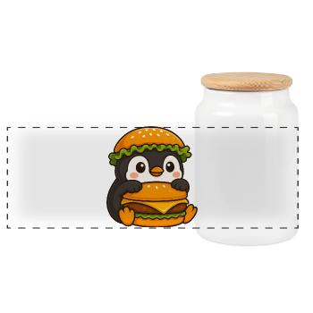 Pingouin mignon avec hamburger au cheeseburger rapide - Boîte à biscuits avec couvercle en bois - blanc - Devant