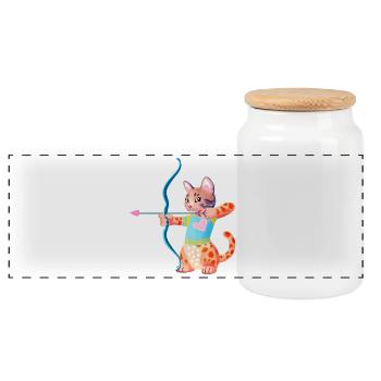 Blauherz-Bogenschützen-Katze - Panorama Keksdose mit Holzdeckel - Weiß - Vorne