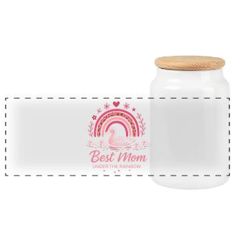 Best Mom Under the Rainbow Duck Family - Panoramic Cookie Jar with Wooden Lid - white - Front
