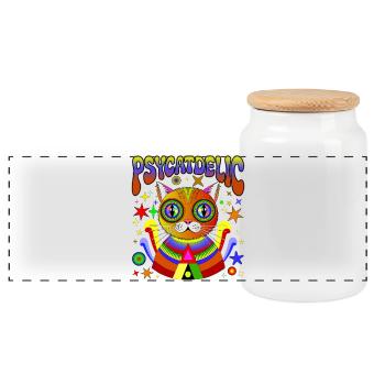 PSYCATDELIC - Panoramic Cookie Jar with Wooden Lid - white - Front