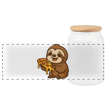 Cute Sloth Cartoon Pizza Pizza Lover Fun - Panoramic Cookie Jar with Wooden Lid - white - Front