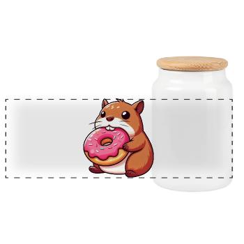 Mignon Capybara Hamster Cochon d’Inde Dessin animé - Boîte à biscuits avec couvercle en bois - blanc - Devant