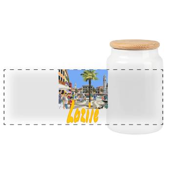 Lazise - Panorama Keksdose mit Holzdeckel - Weiß - Vorne