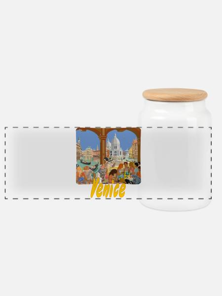 Venedig - Panorama Keksdose mit Holzdeckel - Weiß