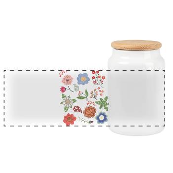 Blumen Fantasie - Panorama Keksdose mit Holzdeckel - Weiß - Vorne