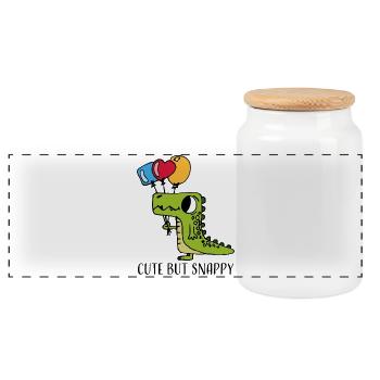 Cute but Snappy – Funny Crocodile Cartoon - Panoramic Cookie Jar with Wooden Lid - white - Front