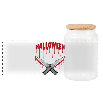 Halloween - Panoramic Cookie Jar with Wooden Lid - white - Front