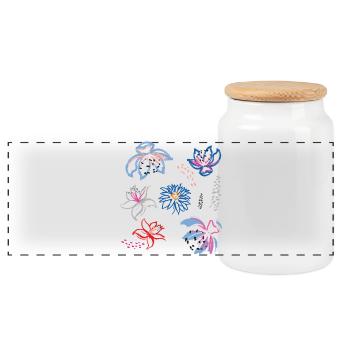 Floral ornament - Panoramic Cookie Jar with Wooden Lid - white - Front