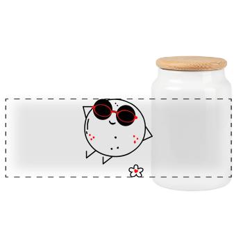 Comic mit Sonnenbrille - Panorama Keksdose mit Holzdeckel - Weiß - Vorne