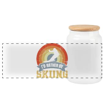 Skier's saying - Panoramic Cookie Jar with Wooden Lid - white - Front