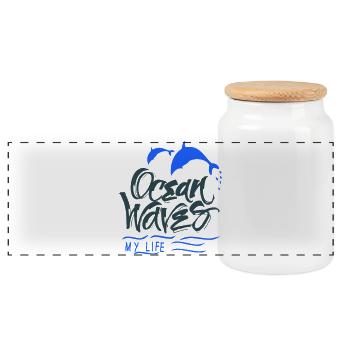 Ocean Dolphins - Panoramic Cookie Jar with Wooden Lid - white - Front