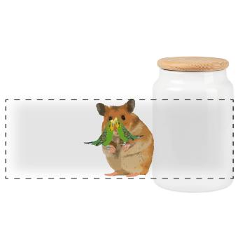 Hamster Menno with two Wellis - Panoramic Cookie Jar with Wooden Lid - white - Front