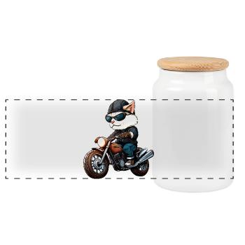 Chat Motard - Boîte à biscuits avec couvercle en bois - blanc - Devant