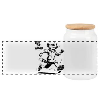 Meerkat, en course - Boîte à biscuits avec couvercle en bois - blanc - Devant