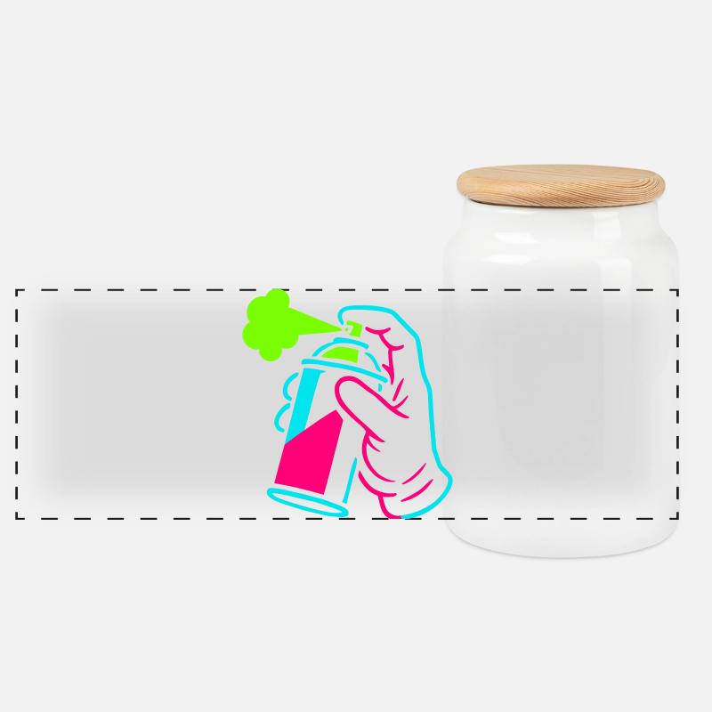Graffiti tin in pop art style - Panoramic Cookie Jar with Wooden Lid - white