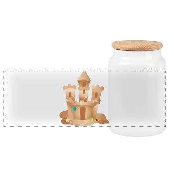 Sand castle with shells and starfish on the beach - Panoramic Cookie Jar with Wooden Lid - white - Front