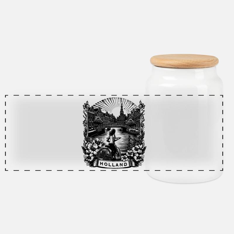 HOLLAND Shirt Design - Panoramic Cookie Jar with Wooden Lid - white