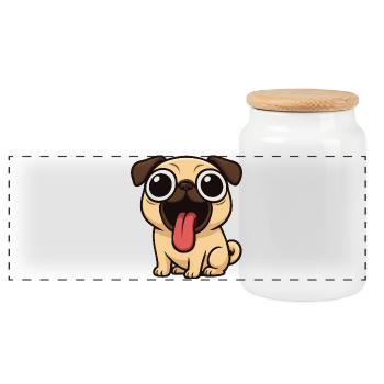 Kawaii Mops Hund süß Cartoon für Jungs und Kinder - Panorama Keksdose mit Holzdeckel - Weiß - Vorne