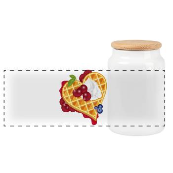 Golden heart waffle illustration with cherries - Panoramic Cookie Jar with Wooden Lid - white - Front