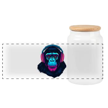 Monkey as DJ - Panoramic Cookie Jar with Wooden Lid - white - Front