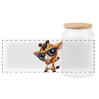 Cute Giraffe Dab Dabbing Cartoon Safari Nerd - Panoramic Cookie Jar with Wooden Lid - white - Front