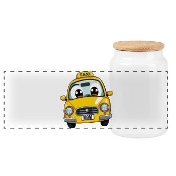 Kids Car Taxi Mom Driver Car Driver School - Panoramic Cookie Jar with Wooden Lid - white - Front