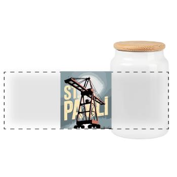St. Pauli Hamburg Port Harbour Crane Nostalgia - Panoramic Cookie Jar with Wooden Lid - white - Front