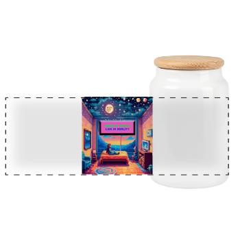 Dream in Pixels — Retro Room Pixel Art Quote - Panoramic Cookie Jar with Wooden Lid - white - Front