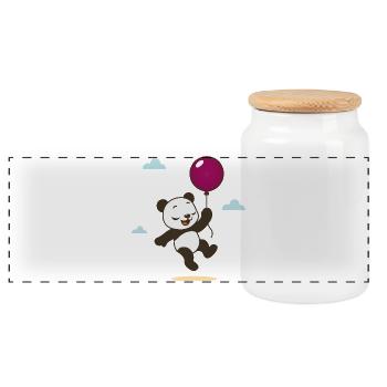Happy Panda with Balloon - Panoramic Cookie Jar with Wooden Lid - white - Front