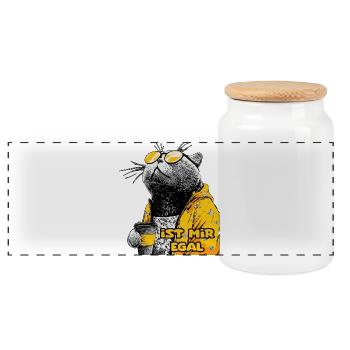 Coole Katze mit Sonnenbrille und Kaffee - Panorama Keksdose mit Holzdeckel - Weiß - Vorne