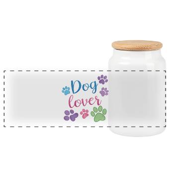 Dog Lovers - Panoramic Cookie Jar with Wooden Lid - white - Front