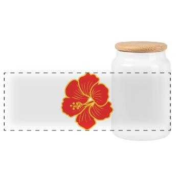 Hibiskus Blume Rot Gelb Sommer Tropisch - Panorama Keksdose mit Holzdeckel - Weiß - Vorne