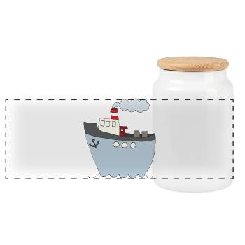 Motif de bateau ludique pour vêtements pour enfants - Boîte à biscuits avec couvercle en bois - blanc - Devant