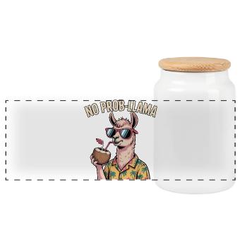 No Prob Llama Funny Llama - Panoramic Cookie Jar with Wooden Lid - white - Front