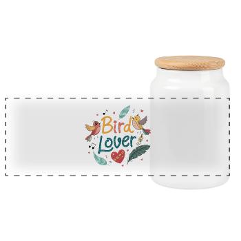 Love Birds Colorful Design - Panoramic Cookie Jar with Wooden Lid - white - Front