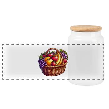 Colorful and Rich Fruit Basket - Panoramic Cookie Jar with Wooden Lid - white - Front