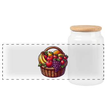 Tropical Fruit Basket - Panoramic Cookie Jar with Wooden Lid - white - Front