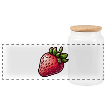 Bursting Strawberry Vintage Illustration - Panoramic Cookie Jar with Wooden Lid - white - Front