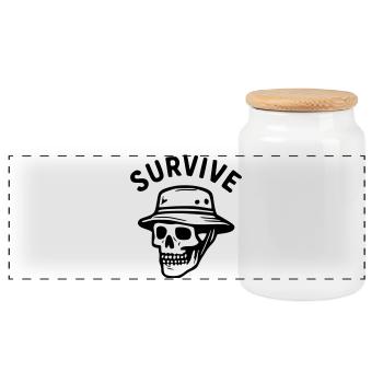 Survive - skull - Panoramic Cookie Jar with Wooden Lid - white - Front